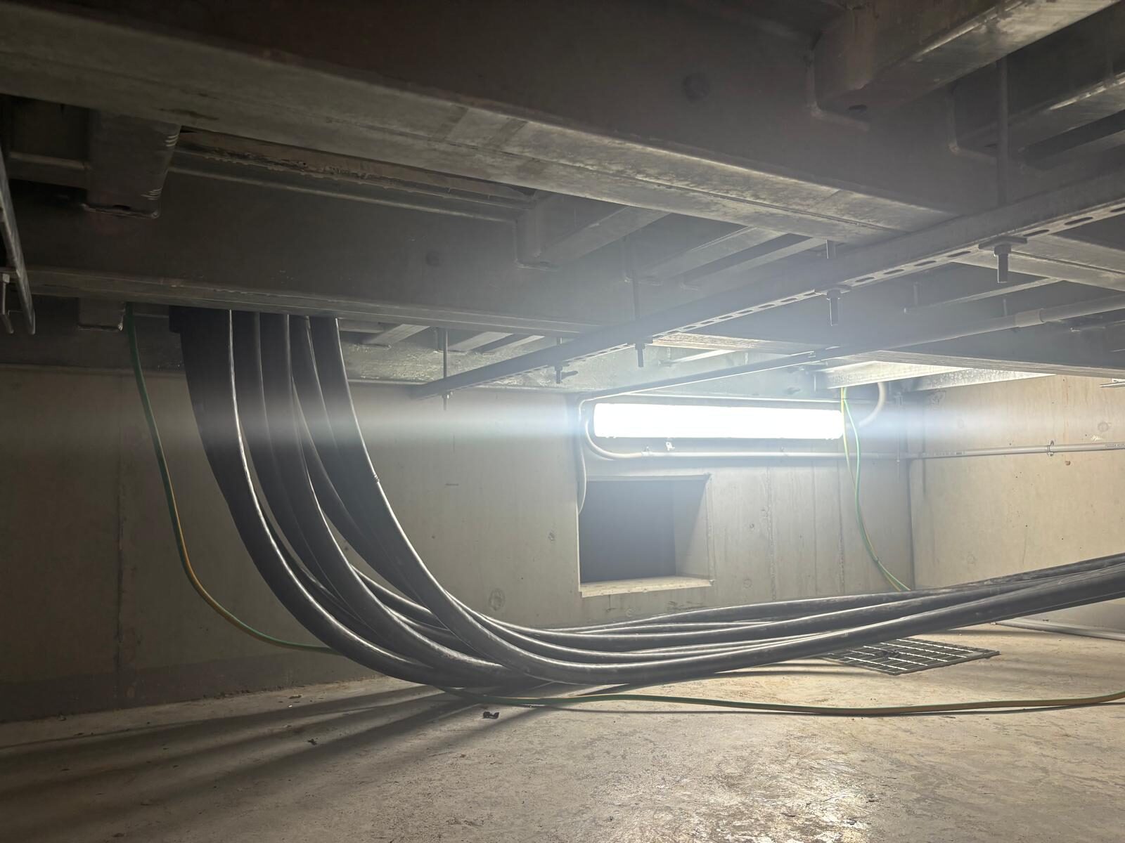 High voltage cables hauled through a services void