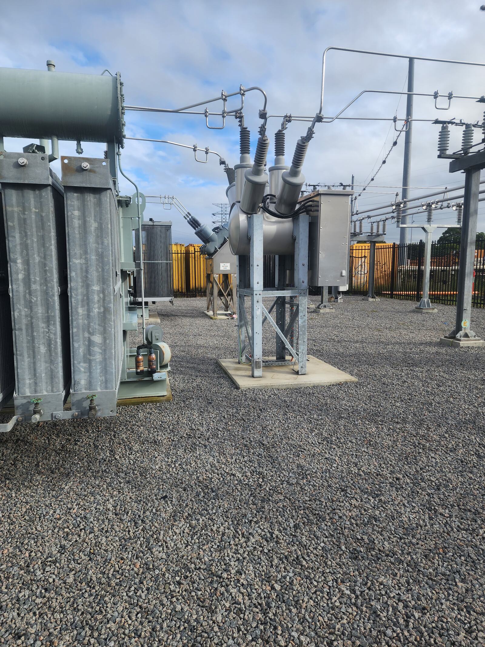 Transformers and high voltage structures at a substation site