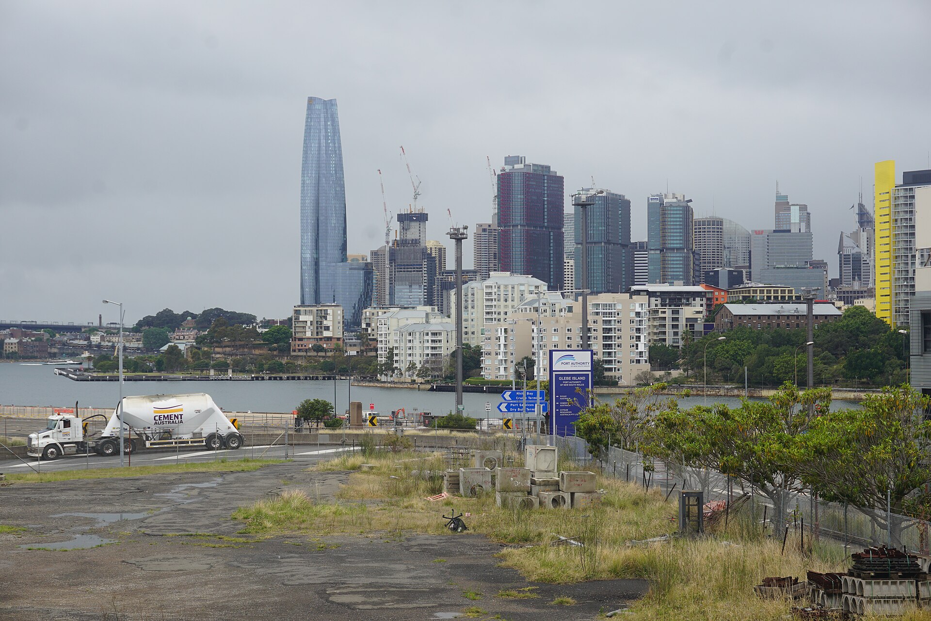 The Bays Precinct at White Bay and Glebe Island, Rozelle, looking across the harbour to the Sydney CBD